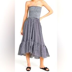 Caroline Constas Strapless Gingham Midi Dress Small Black White Vacation Party